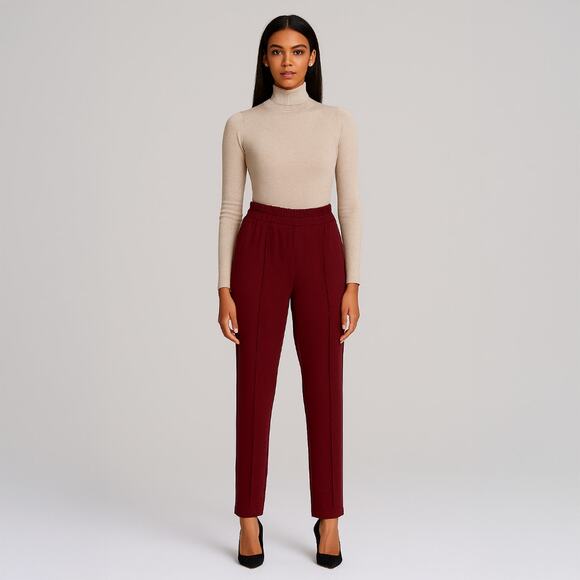 A293-C • High-Rise Knit Ankle Trousers in Deep Burgundy - Picture 3 of 6